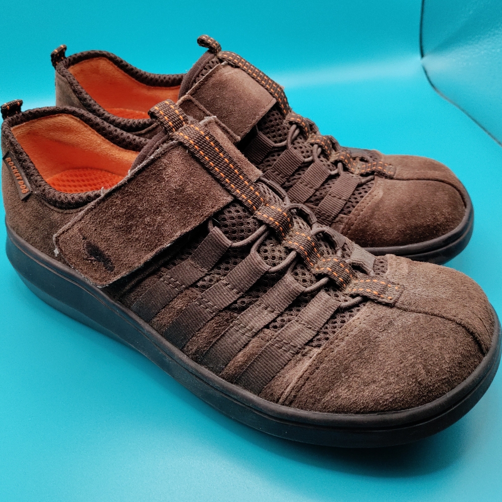Rocket Dog. Brown suede leather chunky sneakers, orange details. Women's Size 7.